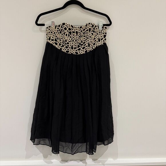 Lilly Pulitzer Black & Gold 100% Silk Chiffon Pleated Dress "Jillie" - Size 6 - - Picture 2 of 7